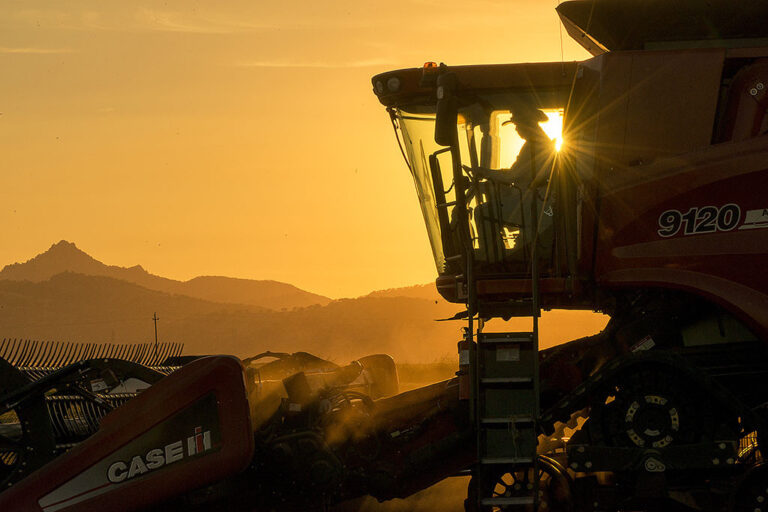 tractor at sunset